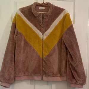 Roolee Teddy Bear Jacket Mauve, Yellow,and White Size Large